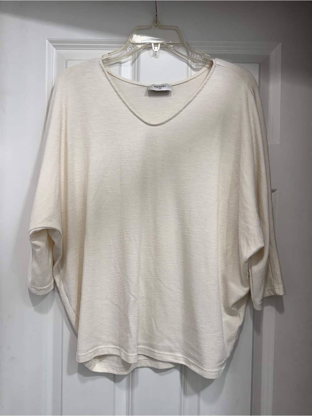 Women's V-Neck Cream Flowy Top